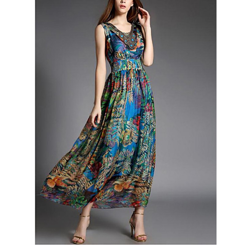 Going out Street chic Sheath Dress,Print V Neck Ma...