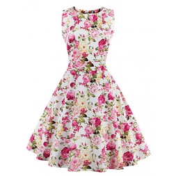 Womens Elegant Printed Vintage Style Swing Rockabilly Party Dress